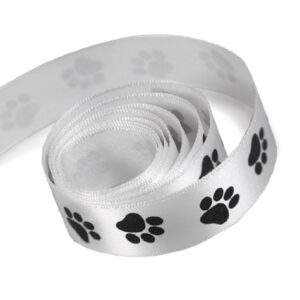 Black Paw Prints Printed on White Ribbon 1