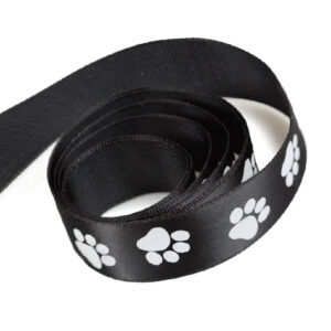 White Paw Prints Printed on Black Ribbon 1